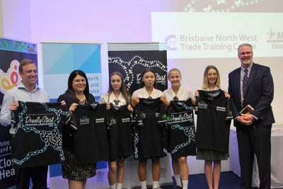 Indigenous trainees meet Minister for Health and Minister for Ambulance Services Steven Miles and Minister for Education Grace Grace.