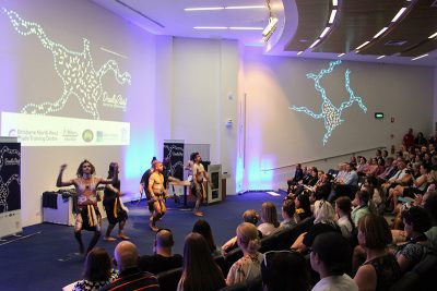 Nunukul Yuggera dance group perform Welcome to Country.
