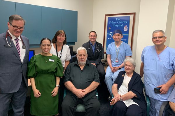 Members of the Cardiology Clinical Research Centre team with the first two patients to undergo the new mitral valve procedure.