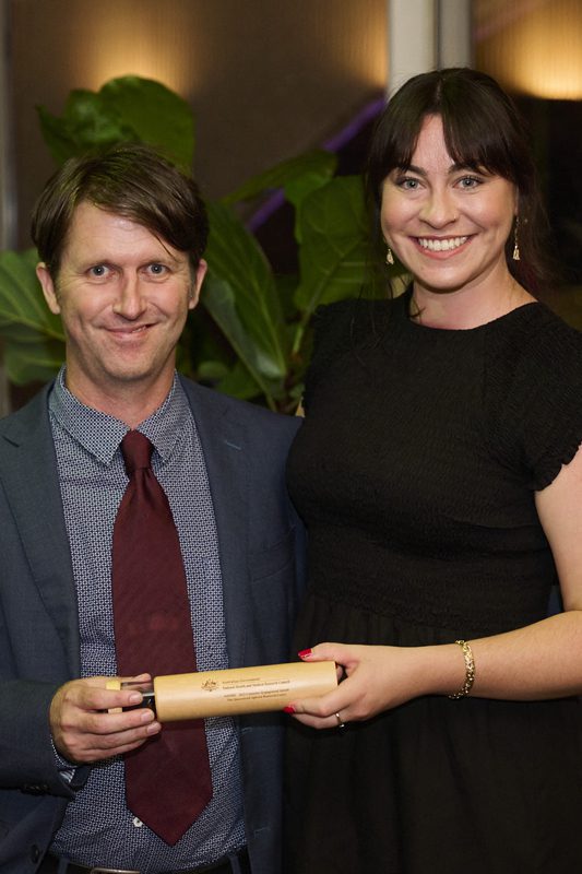 Professor David Copeland and Dr Ciara Shiggins accepting the 2023 NHMRC Consumer Engagement Award