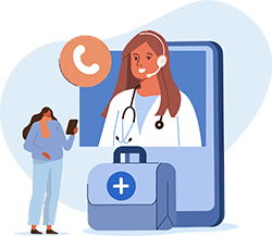 vw-1 Illustration of a patient talking to their doctor on a screen.