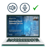 easy-hear-yourself Telehealth screen with indicators for speaker and microphone