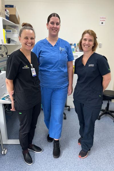 Wound Management and Stoma Care Nurse Practitioner Monica Stankiewicz, Enrolled Nurse Tahlia Lee and Wound Care Nurse Practitioner Anna Colquhoun.