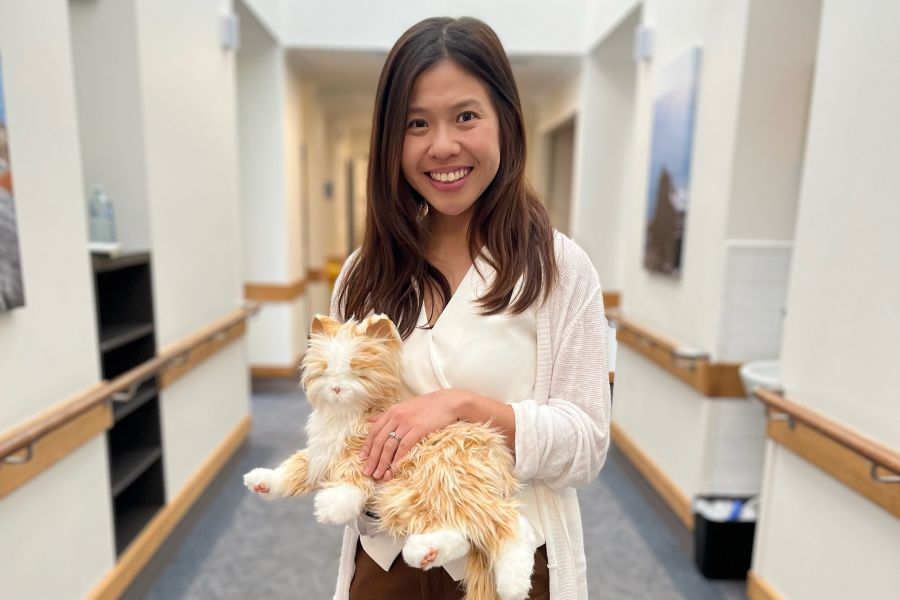 University of Queensland Robotic Pets for Dementia Study Lead Dr Wei Qi Koh is leading a trial of robotic pets for patients with dementia at Metro North’s Cooinda House in Kippa-Ring.
