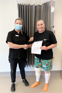 STARS physio Erin Huttenmeister and arthroplasty recipient Sharon Haughey