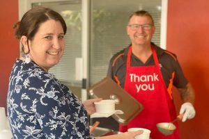 Staff serving at #IamRedcliffe Soup-er lunch on lunch 9 October 2023
