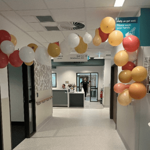 New Clinical Services Building view of entrance hallway through to reception