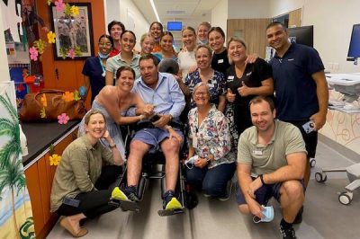STARS team farewell to BIRU patient Ben and wife Jayde before their flight home to Barcaldine.