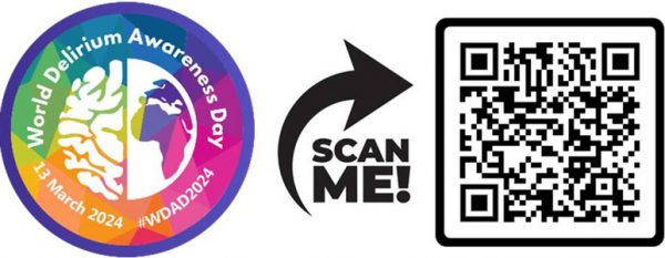 World Delirium Awareness Day 2024 graphic and QR code