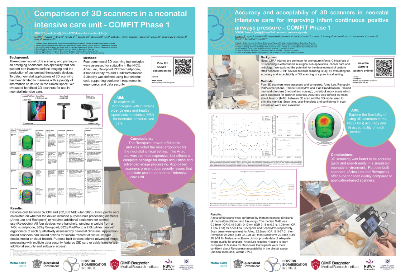 comfit-psanz-poster comparison posters for four 3D scanners showing the acceptability of the 3D scanners in the neonatal environment.