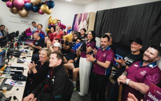 Celebrations in the phone room on the RBWH Foundation's 2025 Giving Day.