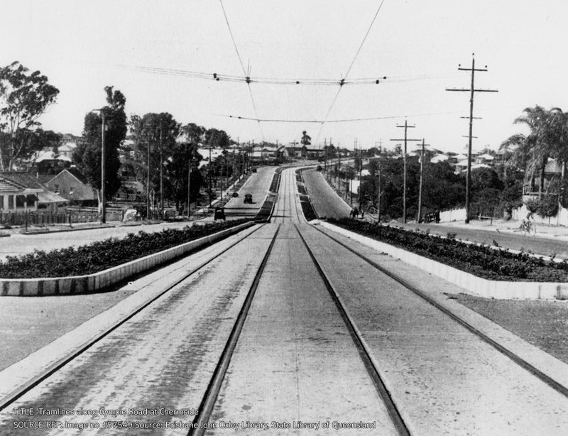 Tramlines along Gympie Road at Chermside