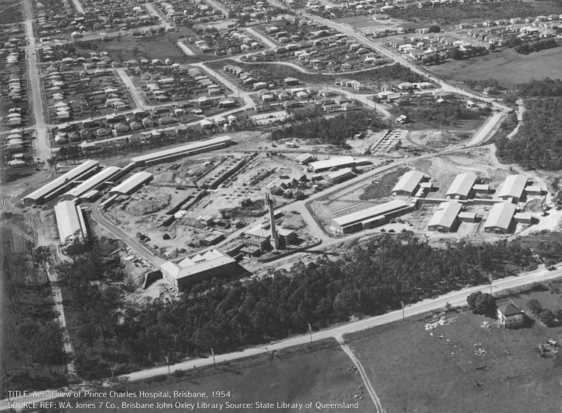 Aerial view of The Prince Charles Hospital - 1954