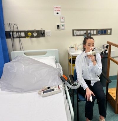 Patient doing a shunt study test