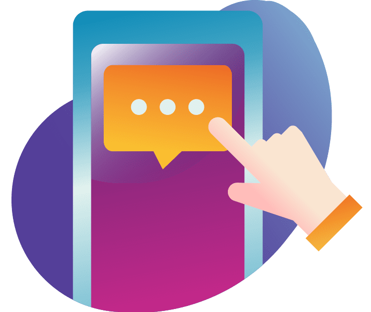 max-up-click-sms Illustration of an SMS message and a hand