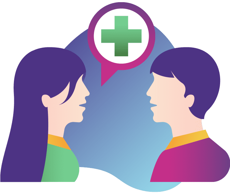 max-up-discuss-gp Illustration of a person talking to their GP